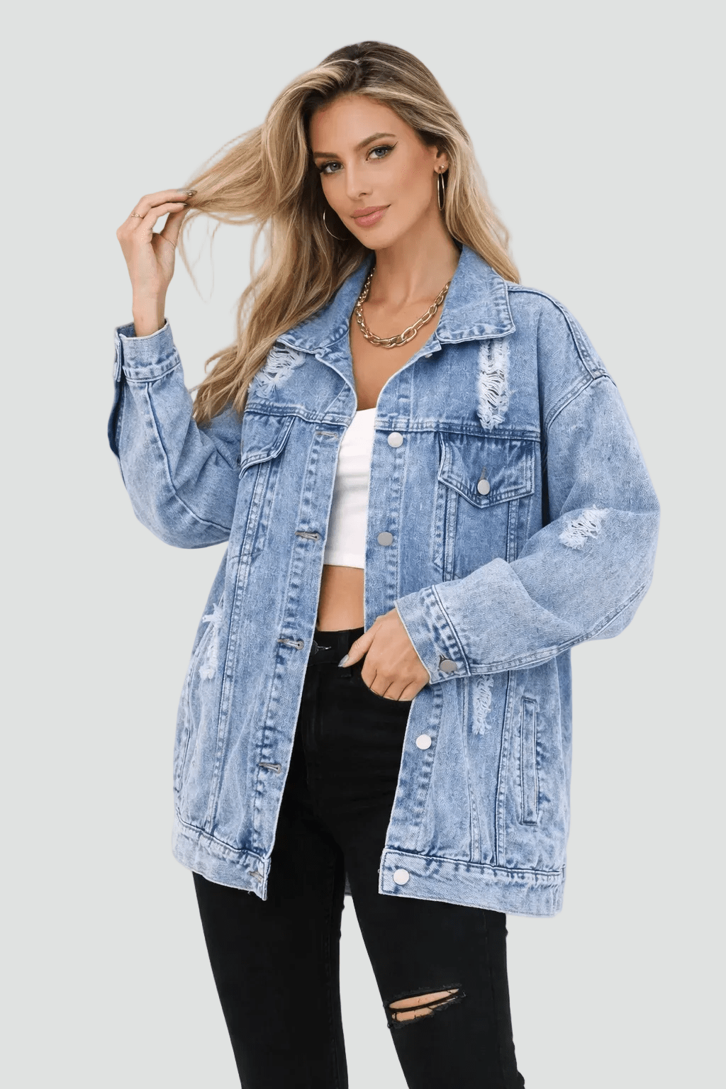 Miss | Blazer Dames Oversize Denim - Katoen - Miss Madera MIS-ZJ7QAN