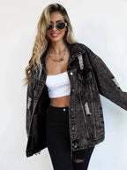 Miss | Blazer Dames Oversized Denim - Katoen - Miss Madera MIS-GZ9O76