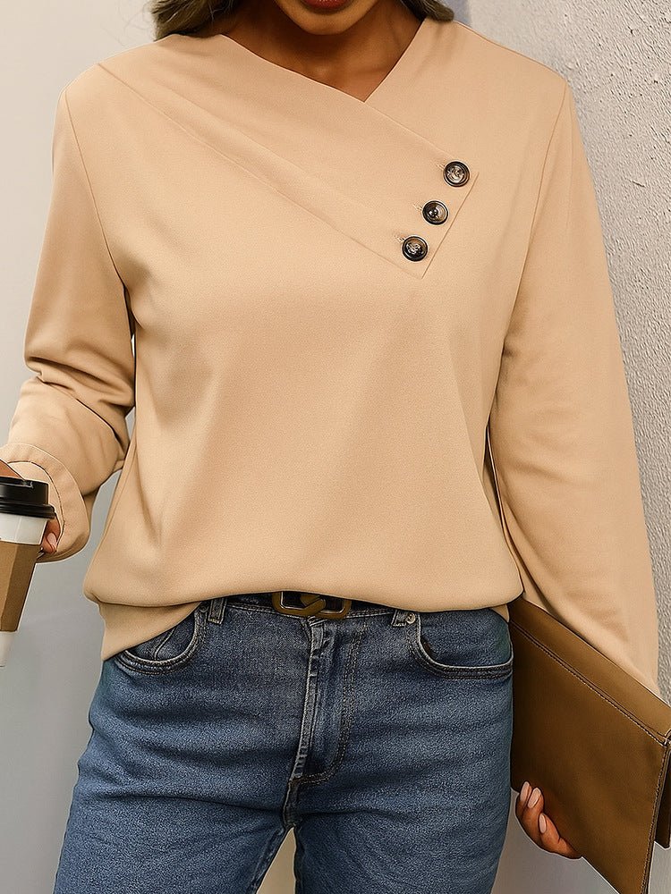 Miss | Blouse Dames Asymmetrische V-hals Sierknopen Lange Mouw - Miss Madera MIS-HSEFCT