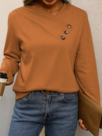 Miss | Blouse Dames Asymmetrische V-hals Sierknopen Lange Mouw - Miss Madera MIS-L7AOXB