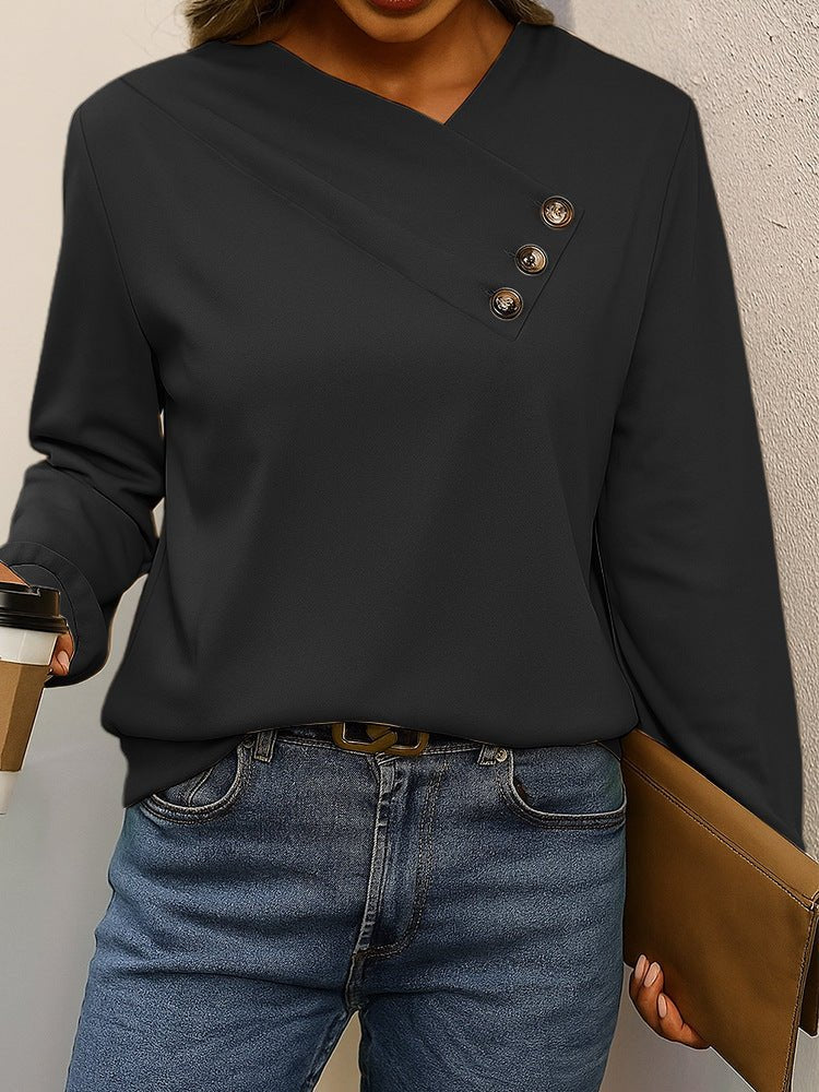 Miss | Blouse Dames Asymmetrische V-hals Sierknopen Lange Mouw - Miss Madera MIS-0ORO0X
