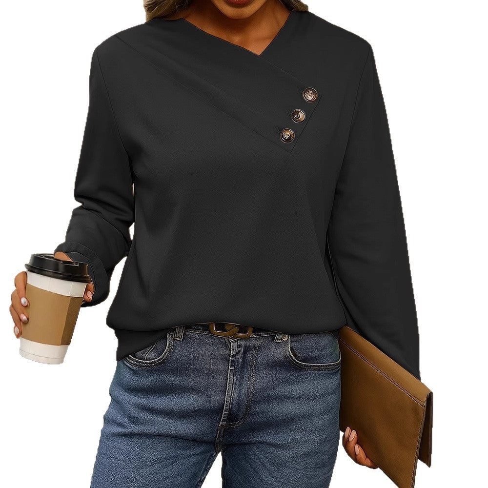 Miss | Blouse Dames Asymmetrische V-hals Sierknopen Lange Mouw - Miss Madera MIS-BNUJCM