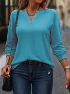 Miss | Blouse Dames Asymmetrische V-hals Sierknopen Lange Mouw - Miss Madera MIS-P5VV34