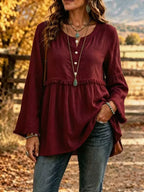 Miss | Blouse Dames Boho Franjes V-hals Klokmouw - Miss Madera MIS-OY50JF