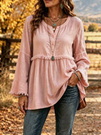 Miss | Blouse Dames Boho Franjes V-hals Klokmouw - Miss Madera MIS-2K29KR