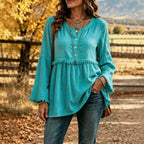 Miss | Blouse Dames Boho Franjes V-hals Klokmouw - Miss Madera MIS-HXLVE3