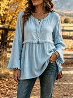 Miss | Blouse Dames Boho Franjes V-hals Klokmouw - Miss Madera MIS-LMSFYZ