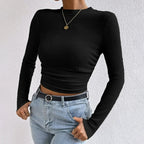 Miss | Blouse Dames Cropped Lange Mouwen Structuur - Polyester - Miss Madera MIS-SJ9CSC