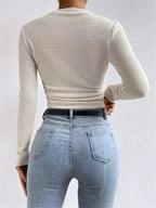 Miss | Blouse Dames Cropped Lange Mouwen Structuur - Polyester - Miss Madera MIS-SJ9CSC