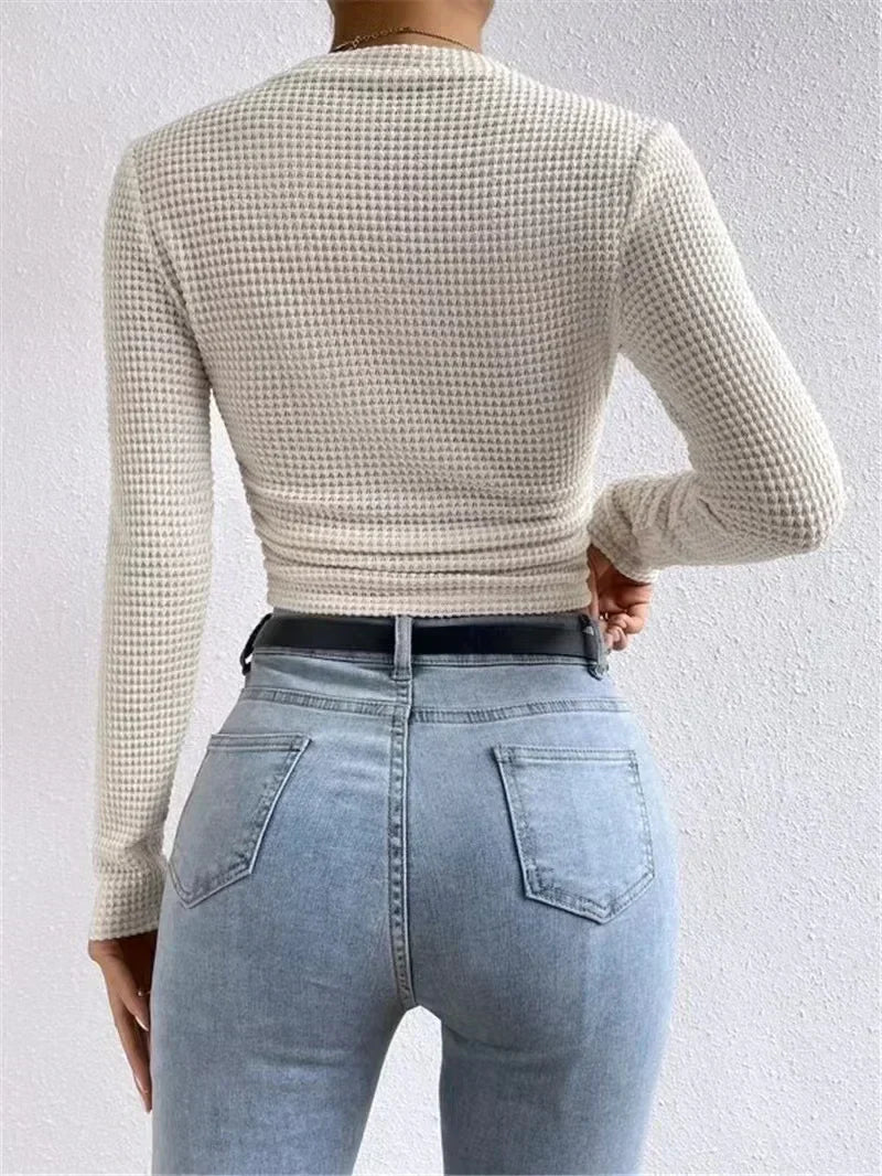Miss | Blouse Dames Cropped Lange Mouwen Structuur - Polyester - Miss Madera MIS-SJ9CSC