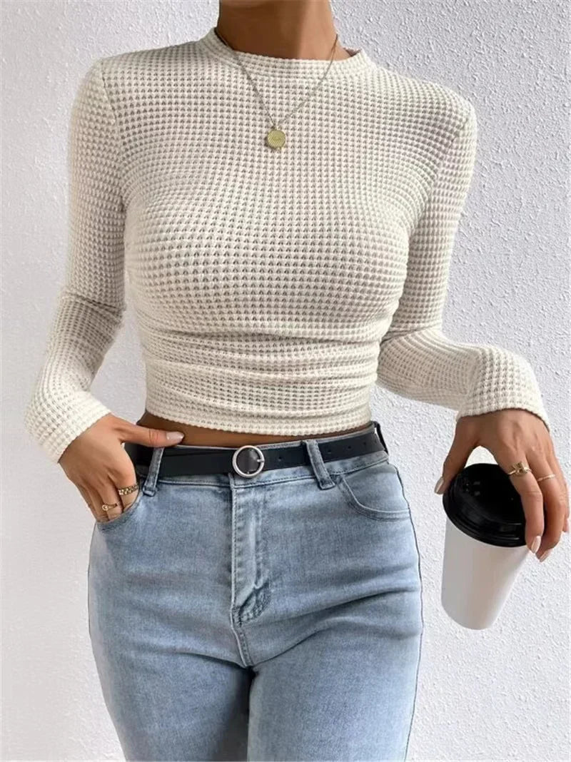 Miss | Blouse Dames Cropped Lange Mouwen Structuur - Polyester - Miss Madera MIS-SJ9CSC