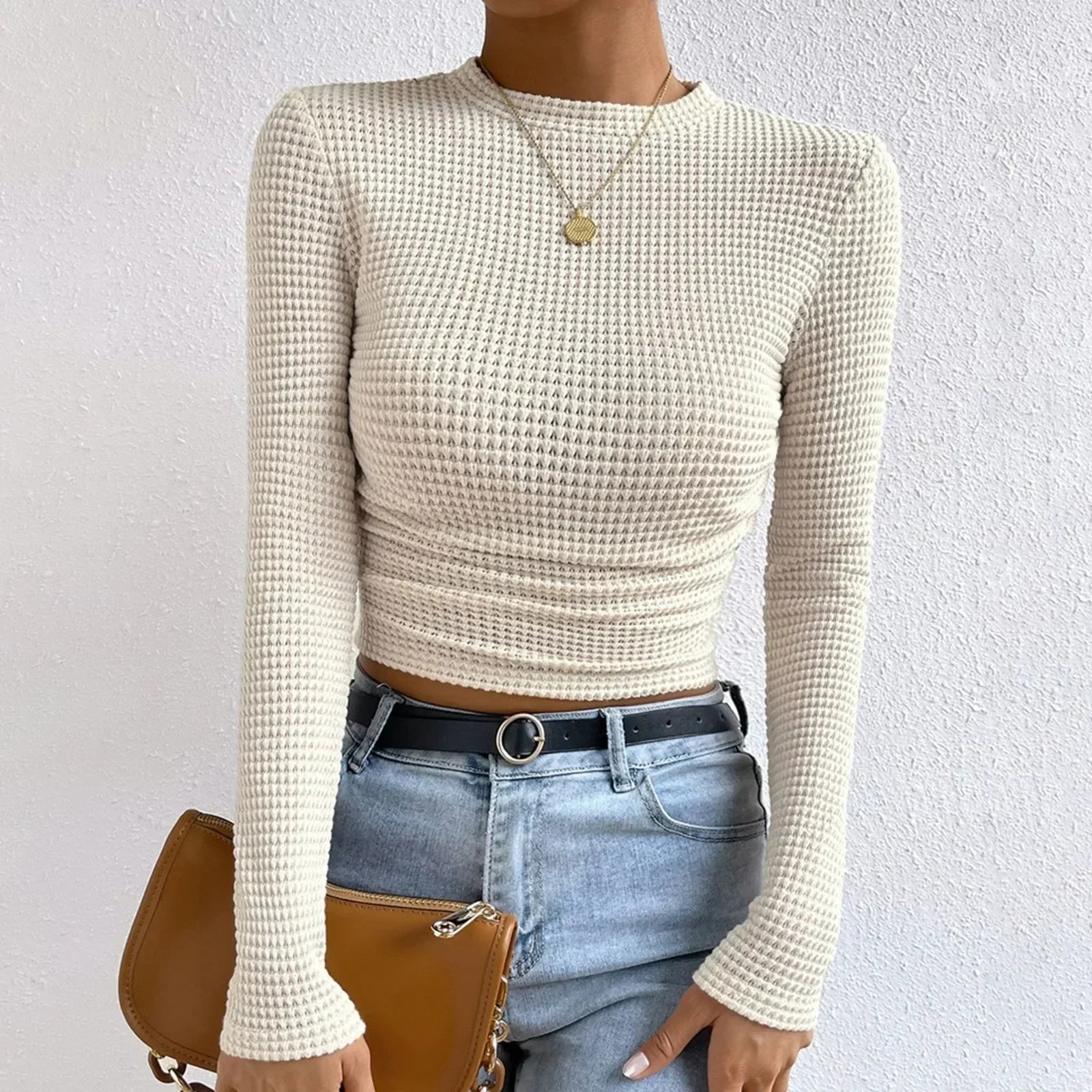 Miss | Blouse Dames Cropped Lange Mouwen Structuur - Polyester - Miss Madera MIS-SJ9CSC