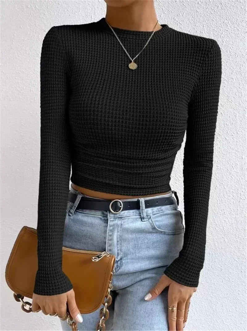 Miss | Blouse Dames Cropped Lange Mouwen Structuur - Polyester - Miss Madera MIS-WI9Z0M