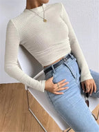 Miss | Blouse Dames Cropped Lange Mouwen Structuur - Polyester - Miss Madera MIS-SJ9CSC