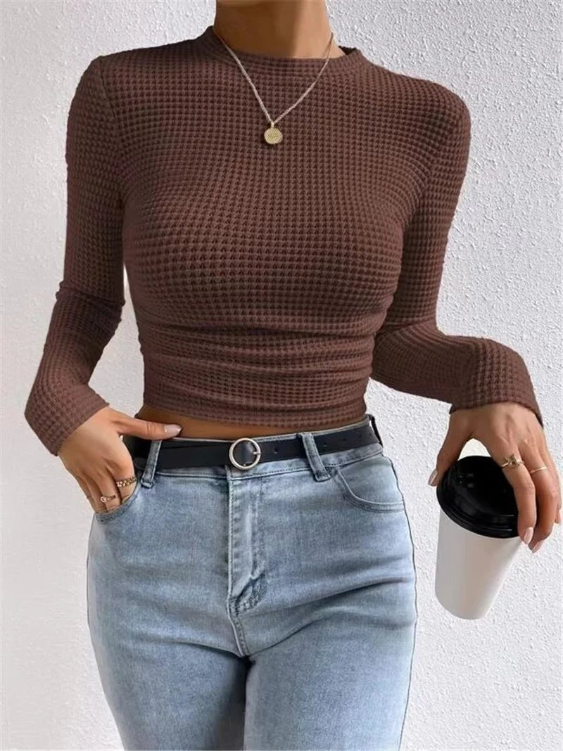 Miss | Blouse Dames Cropped Lange Mouwen Structuur - Polyester - Miss Madera MIS-SJ9CSC
