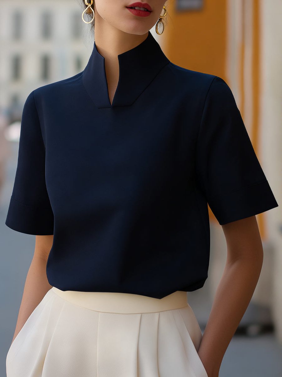 Miss | Blouse Dames Cropped Staande Kraag Korte Mouw - Miss Madera MIS-LB6IPY