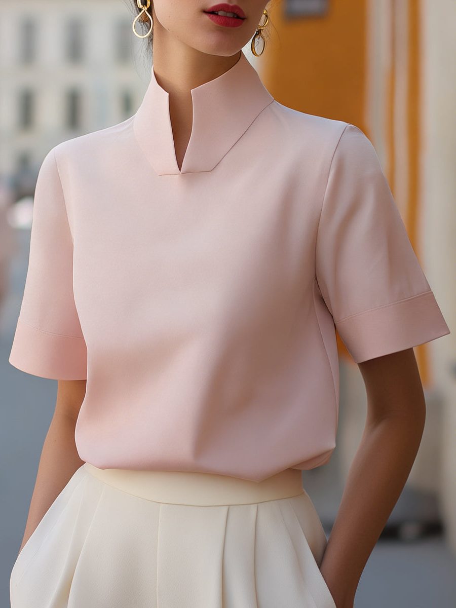 Miss | Blouse Dames Cropped Staande Kraag Korte Mouw - Miss Madera MIS-NXSLD2