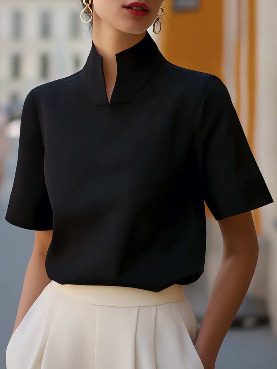 Miss | Blouse Dames Cropped Staande Kraag Korte Mouw - Miss Madera MIS-OZNVVD