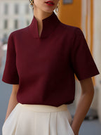 Miss | Blouse Dames Cropped Staande Kraag Korte Mouw - Miss Madera MIS-FRYT02