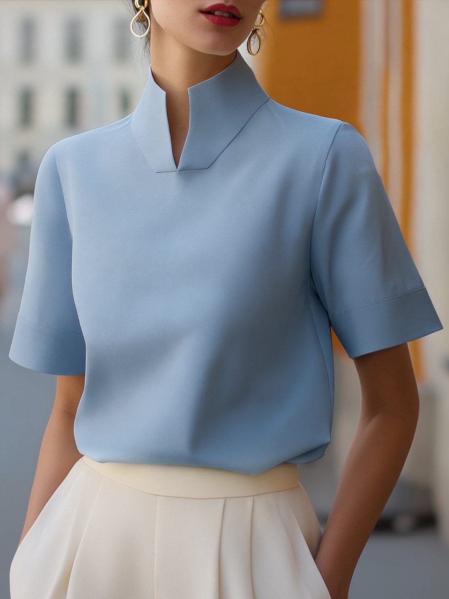 Miss | Blouse Dames Cropped Staande Kraag Korte Mouw - Miss Madera MIS-XRRQUH