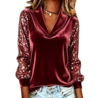 Miss | Blouse Dames Fluweel Pailletten Sjaalkraag - Fluweel - Miss Madera MIS-01WZWK