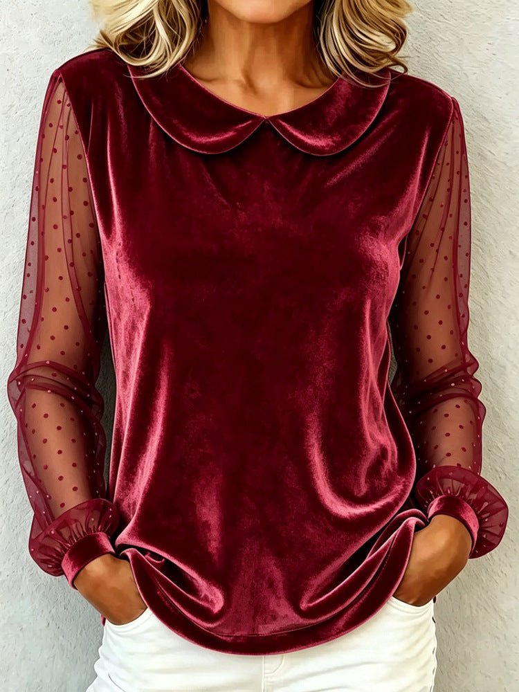 Miss | Blouse Dames Fluweel Peter-Pan-Kraag Mesh Mouwen - Fluweel - Miss Madera MIS-R5HMLQ