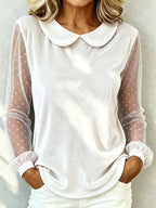 Miss | Blouse Dames Fluweel Peter-Pan-Kraag Mesh Mouwen - Fluweel - Miss Madera MIS-4MCOIU