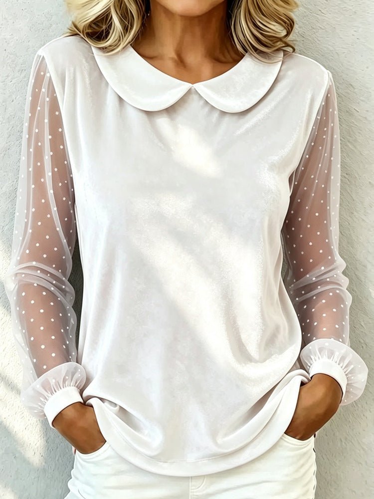 Miss | Blouse Dames Fluweel Peter-Pan-Kraag Mesh Mouwen - Fluweel - Miss Madera MIS-4MCOIU