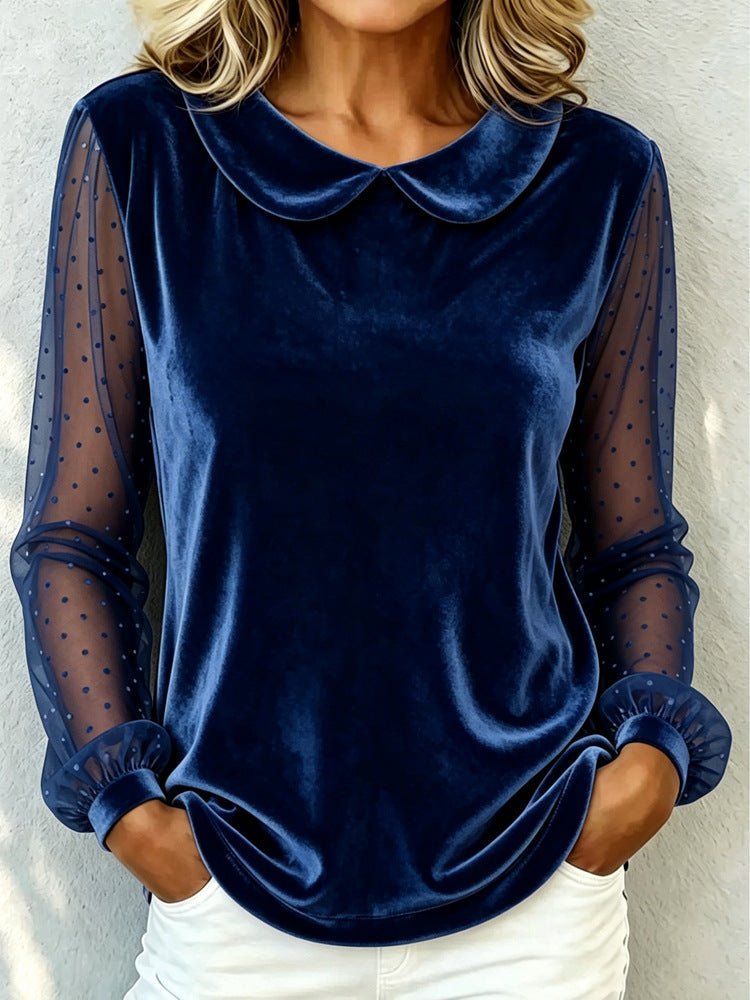 Miss | Blouse Dames Fluweel Peter-Pan-Kraag Mesh Mouwen - Fluweel - Miss Madera MIS-VFOH32