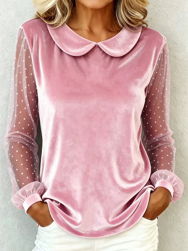 Miss | Blouse Dames Fluweel Peter-Pan-Kraag Mesh Mouwen - Fluweel - Miss Madera MIS-PKQBV2