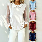 Miss | Blouse Dames Fluweel Peter-Pan-Kraag Mesh Mouwen - Fluweel - Miss Madera MIS-VFOH32
