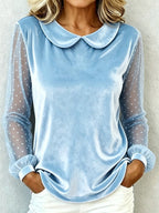 Miss | Blouse Dames Fluweel Peter-Pan-Kraag Mesh Mouwen - Fluweel - Miss Madera MIS-NKN2Z9
