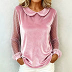 Miss | Blouse Dames Fluweel Peter-Pan-Kraag Mesh Mouwen - Fluweel - Miss Madera MIS-VFOH32