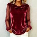 Miss | Blouse Dames Fluweel Peter-Pan-Kraag Mesh Mouwen - Fluweel - Miss Madera MIS-VFOH32