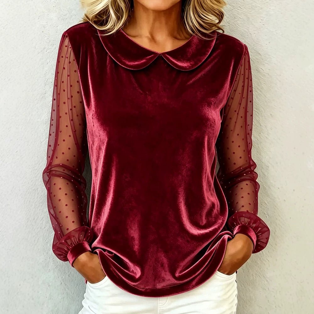 Miss | Blouse Dames Fluweel Peter-Pan-Kraag Mesh Mouwen - Fluweel - Miss Madera MIS-VFOH32