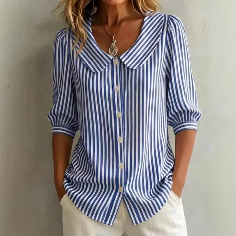 Blouse Dames Gestreept Doorlopende Knoopsluiting Relaxed Fit - Miss Madera MIS-6T81NQ