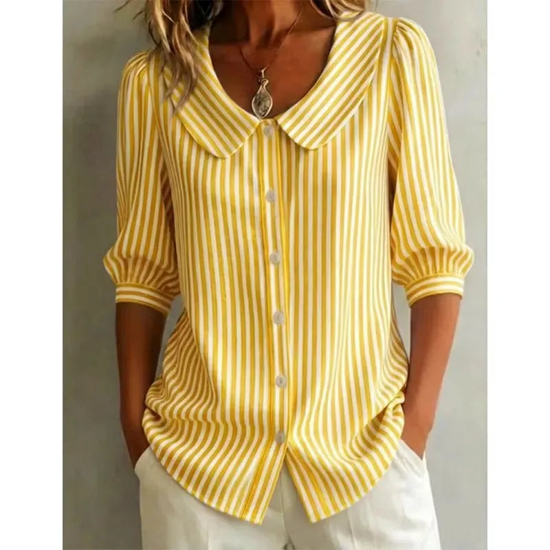 Blouse Dames Gestreept Doorlopende Knoopsluiting Relaxed Fit - Miss Madera MIS-NU40P7