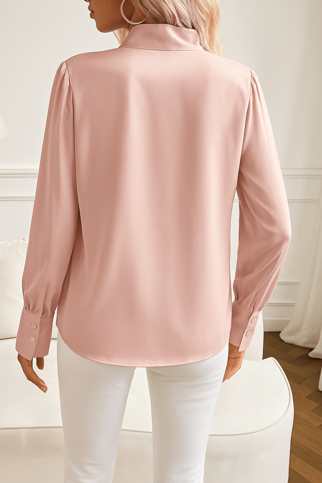 Miss | Blouse Dames Getailleerd Lange Mouwen Strik - Satijn - Miss Madera MIS-C6ACB1