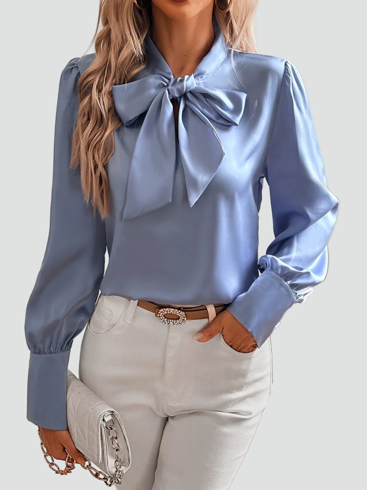 Miss | Blouse Dames Getailleerd Lange Mouwen Strik - Satijn - Miss Madera MIS-DYIB8C