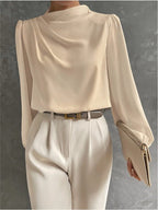 Miss | Blouse Dames Hoge Hals Lange Mouw Relaxed Fit - Miss Madera MIS-0PUGK1