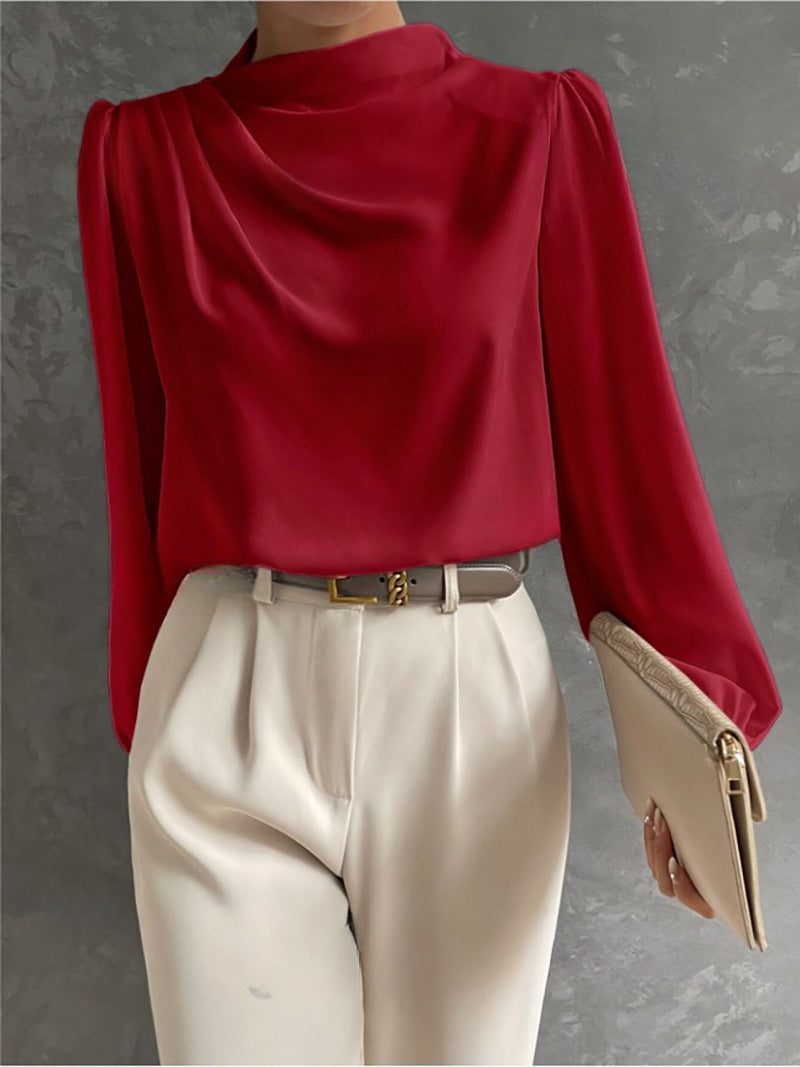 Miss | Blouse Dames Hoge Hals Lange Mouw Relaxed Fit - Miss Madera MIS-Q10B7D