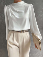 Miss | Blouse Dames Hoge Hals Lange Mouw Relaxed Fit - Miss Madera MIS-QZ8TTB