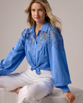 Miss | Blouse Dames Kant Knopen - Katoen - Miss Madera MIS-HLZTVS