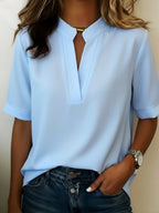 Miss | Blouse Dames Korte Mouw V-hals Relaxed - Polyester - Miss Madera MIS-74YT1A