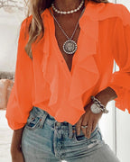 Miss | Blouse Dames Luchtig V-Hals met Ruches - Chiffon - Miss Madera MIS-8P58DP