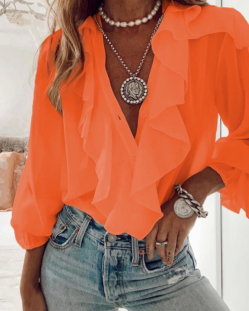 Miss | Blouse Dames Luchtig V-Hals met Ruches - Chiffon - Miss Madera MIS-8P58DP