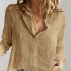 Miss | Blouse Dames Relaxed Fit Knoopsluiting Lange Mouw - Linnen - Miss Madera MIS-WXUO0B