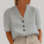 Miss | Blouse Dames Relaxed V-Hals Korte Mouw - Viscose - Miss Madera MIS-3SXNZ3