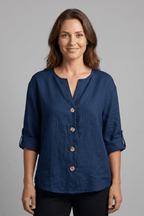 Miss | Blouse Dames Relaxed V-hals Lange Mouw - Katoen-Linnen - Miss Madera MIS-Z60LGK
