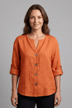 Miss | Blouse Dames Relaxed V-hals Lange Mouw - Katoen-Linnen - Miss Madera MIS-X3F9FH